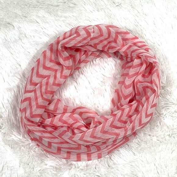 Pink & White Chevron Print  Infinity Scarf - Picture 3 of 5